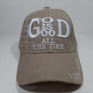 God Is Good Mens Embroidered Hat Cap Beige Adjusta